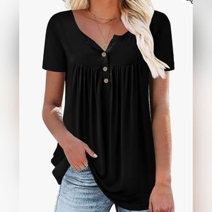 Neck Casual Blouse Button Down T Shirts Flare and Fl